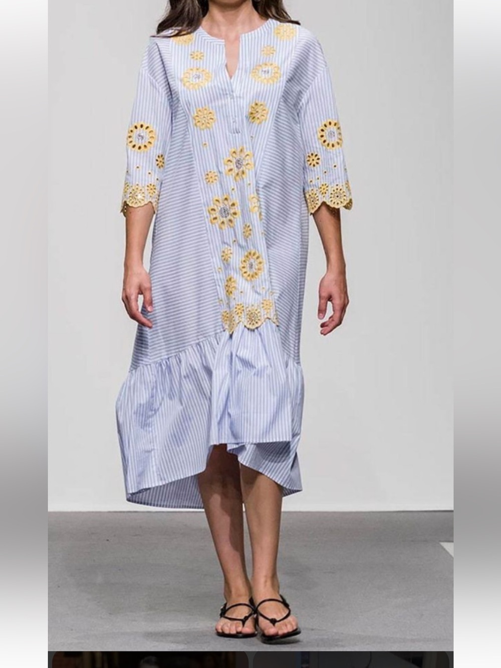 Marina Rinaldi "Decaedro" Striped Embroidered Cotton Dress  MSRP $595 NWT